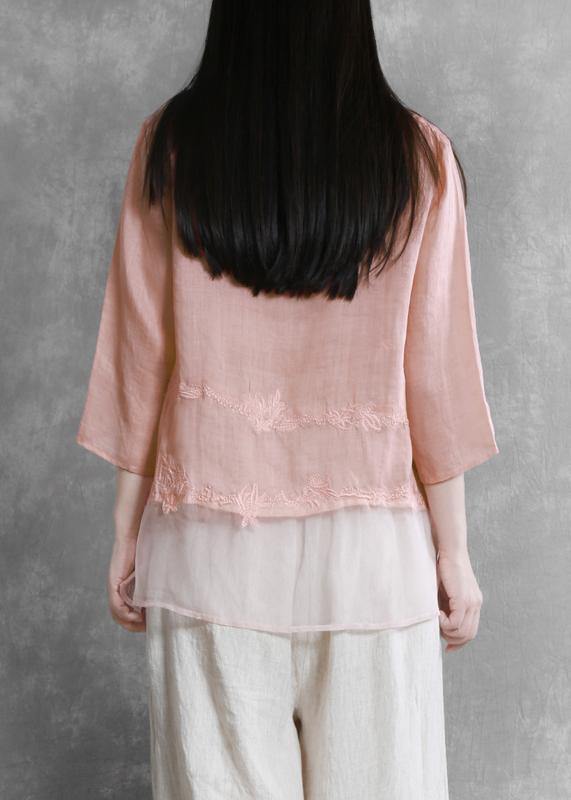 Style o neck asymmetric clothes Tunic Tops pink blouses - SooLinen