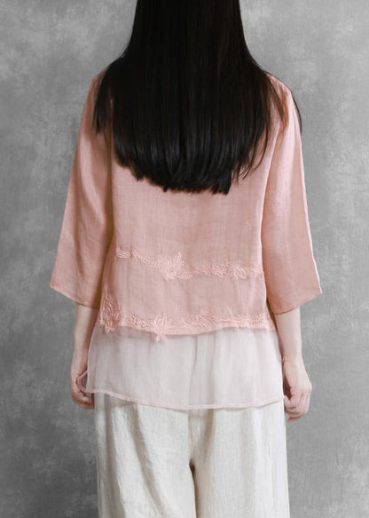 Style o neck asymmetric clothes Tunic Tops pink blouses - SooLinen