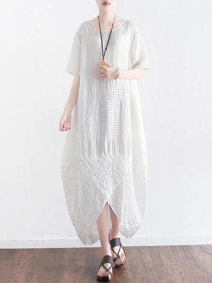 Style o neck asymmetric cotton clothes Shirts white Plus Size Dress summer - SooLinen