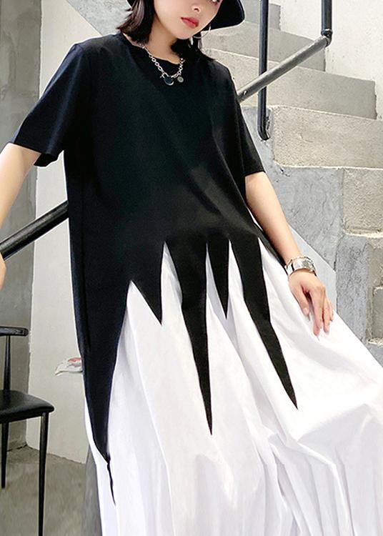 Style o neck asymmetric summer tunics for women Work Outfits black top - SooLinen
