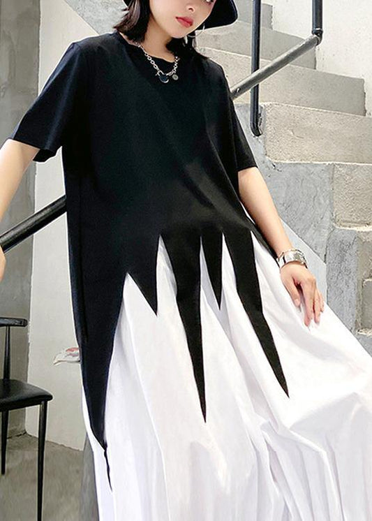 Style o neck asymmetric summer tunics for women Work Outfits black top - SooLinen
