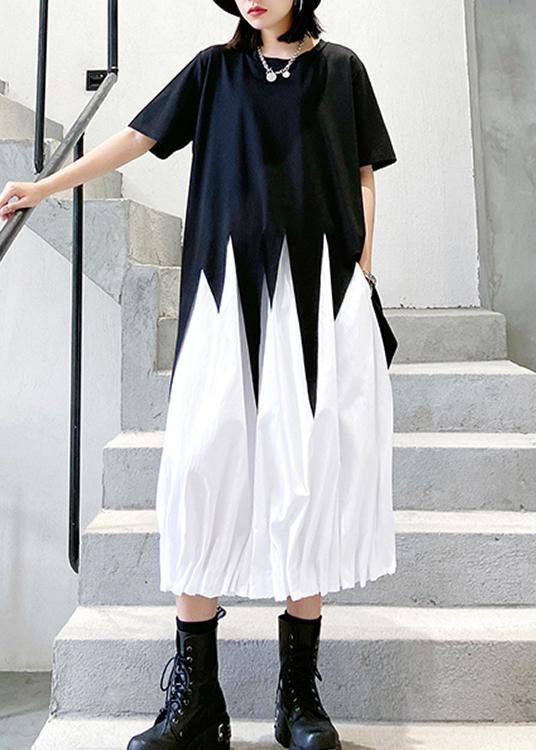 Style o neck asymmetric summer tunics for women Work Outfits black top - SooLinen