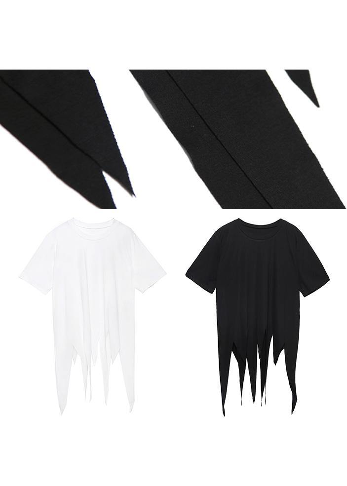 Style o neck asymmetric summer tunics for women Work Outfits black top - SooLinen