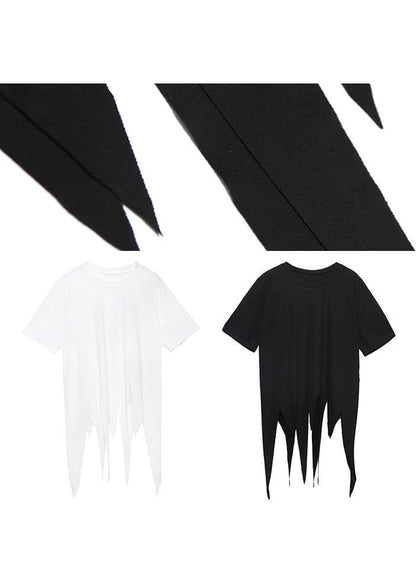 Style o neck asymmetric summer tunics for women Work Outfits black top - SooLinen