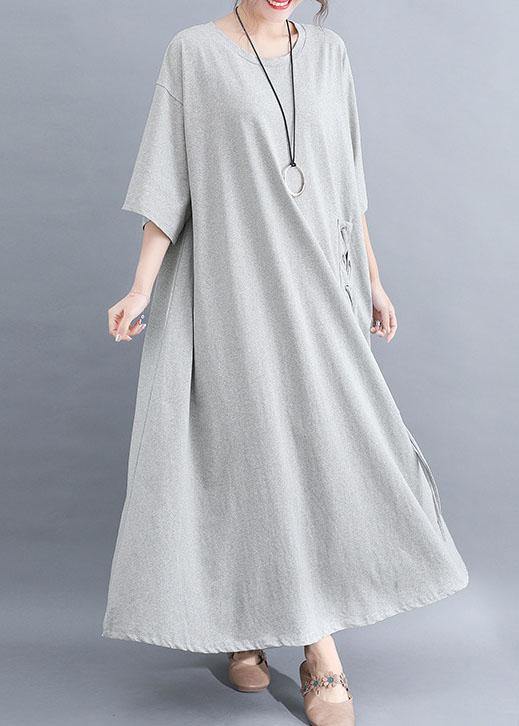 Style o neck cotton clothes Outfits gray half sleeve Dresses summer - SooLinen