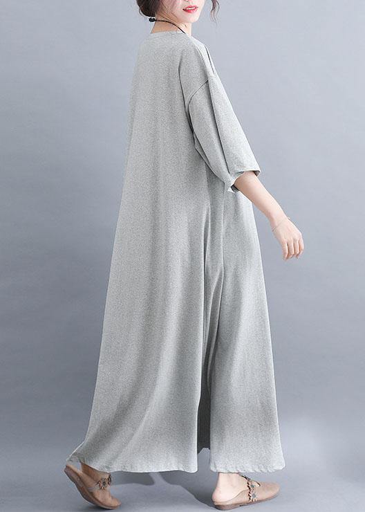 Style o neck cotton clothes Outfits gray half sleeve Dresses summer - SooLinen