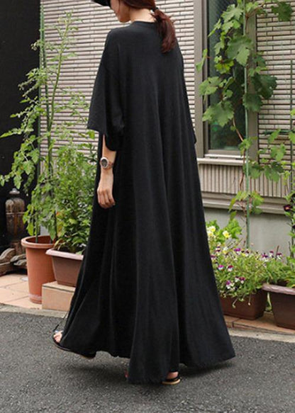 Style o neck exra large hem cotton dresses Runway black A Line Dress - SooLinen