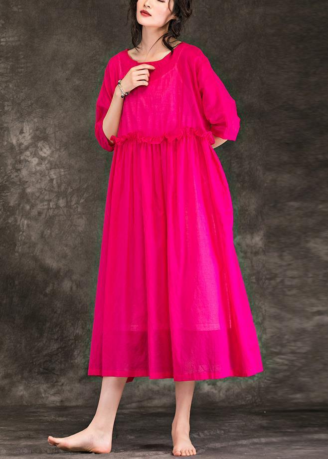 Stil o hals patchwork baumwolle Lange boutique Shirts rose Plus Größe Kleidung Kleider Sommer