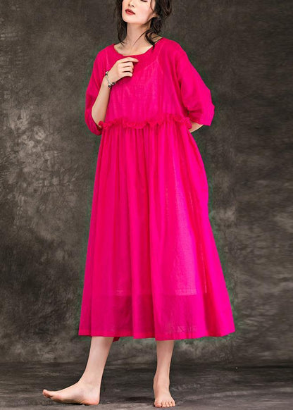 Stil o hals patchwork baumwolle Lange boutique Shirts rose Plus Größe Kleidung Kleider Sommer