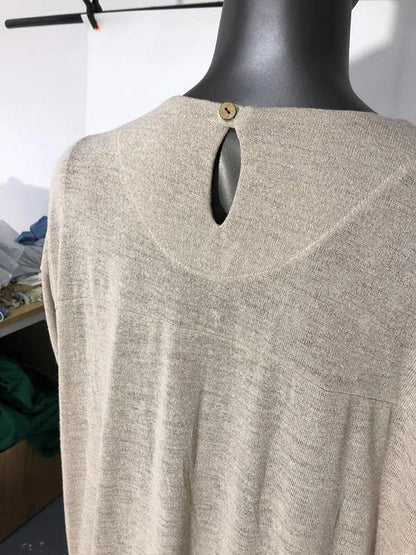 Style o neck side open cotton Tunics Work Outfits beige long Dresses summer - SooLinen