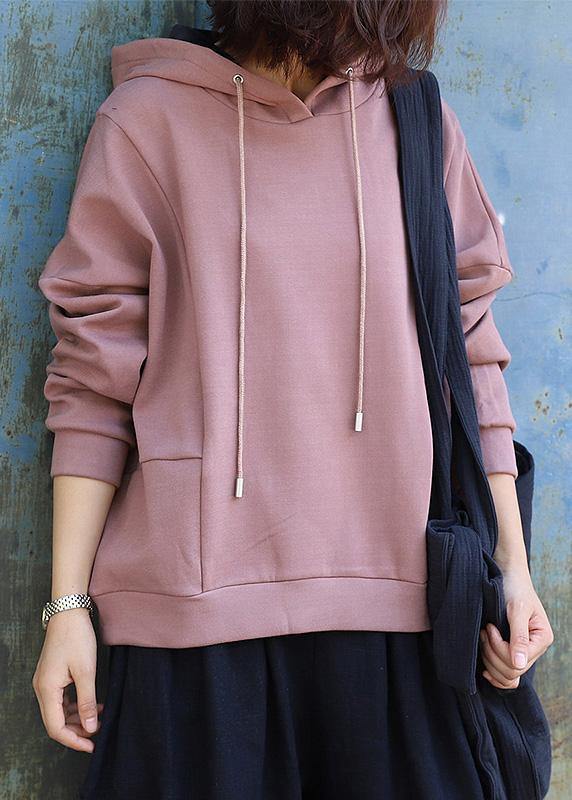 Style patchwork cotton hooded Blouse Tutorials pink pullover - SooLinen