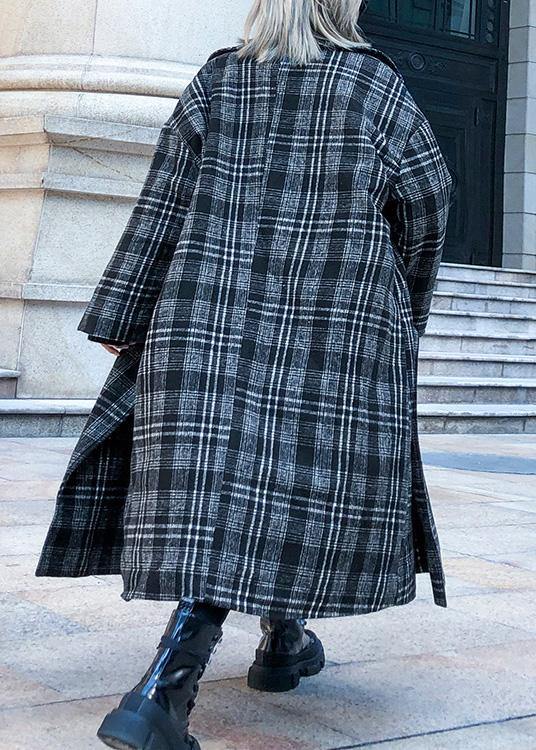 Style plaid Plus Size clothes Neckline Square Collar pockets fall women coats - SooLinen