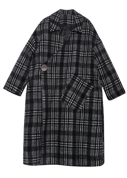 Style plaid Plus Size clothes Neckline Square Collar pockets fall women coats - SooLinen