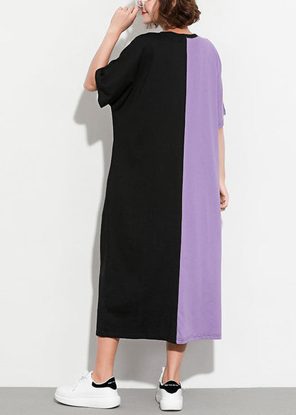 Stil lila schwarz baumwolle kleidung plus größe Shirts o neck patchwork Kaftan Sommer Kleid