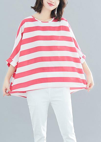 Style red striped chiffon clothes Vintage Wardrobes Batwing Sleeve Love Summer tops - SooLinen