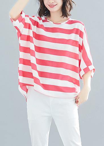Style red striped chiffon clothes Vintage Wardrobes Batwing Sleeve Love Summer tops - SooLinen