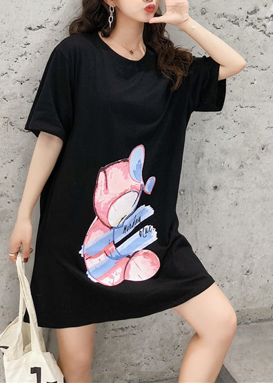 Stil Kurzarm Baumwolle Tunika Muster Stiche Nähen schwarz Druck Kleid Sommer