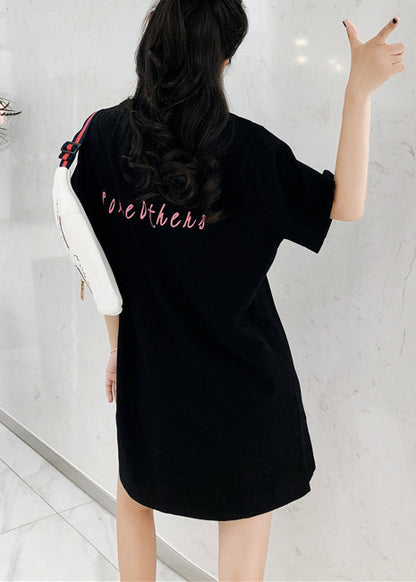 Stil Kurzarm Baumwolle Tunika Muster Stiche Nähen schwarz Druck Kleid Sommer