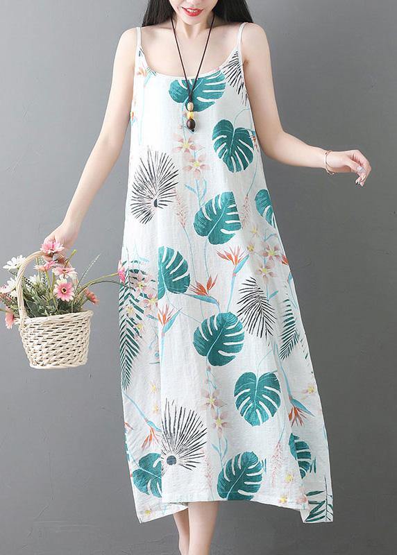 Style sleeveless tunic dress Runway white prints Dresses summer - SooLinen
