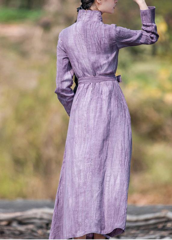 Style stand collar pockets spring dresses Tutorials purple Dress - SooLinen