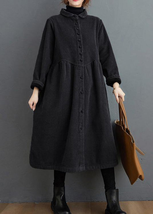 Style thick Cinched Fine trench coat black oversized coats - SooLinen