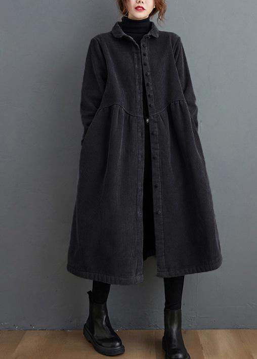 Style thick Cinched Fine trench coat black oversized coats - SooLinen