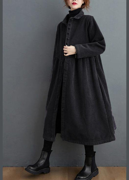 Style thick Cinched Fine trench coat black oversized coats - SooLinen