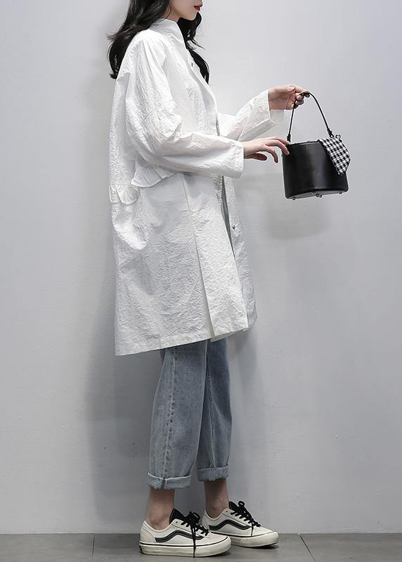 Style white Fine Long coats Photography Notched Ruffles coat - SooLinen