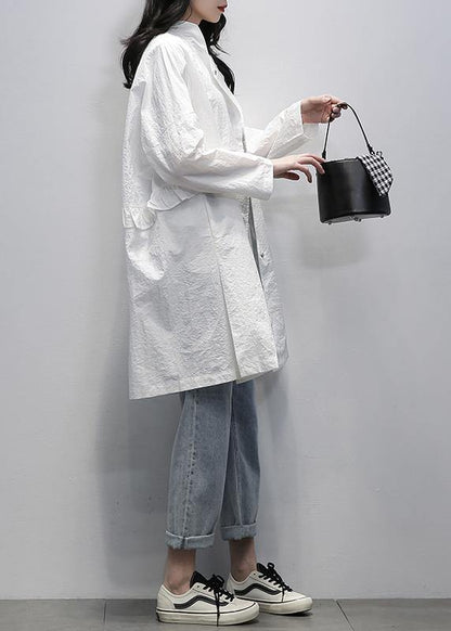 Style white Fine Long coats Photography Notched Ruffles coat - SooLinen