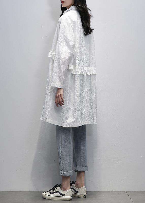 Style white Fine Long coats Photography Notched Ruffles coat - SooLinen