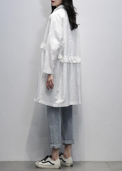 Style white Fine Long coats Photography Notched Ruffles coat - SooLinen