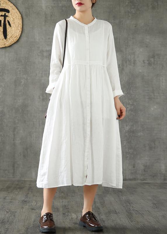 Style white linen clothes For Women Cinched pockets loose spring Dresses - SooLinen