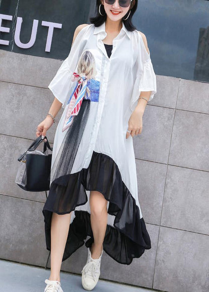 Style white off the shoulder cotton Tunics asymmetric hem Maxi summer Dresses - SooLinen