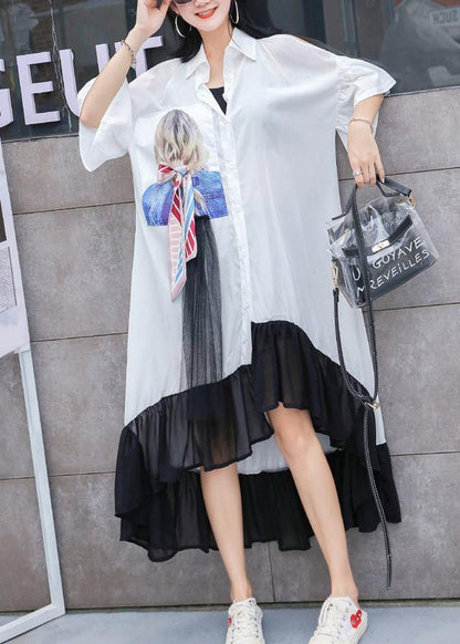 Style white off the shoulder cotton Tunics asymmetric hem Maxi summer Dresses - SooLinen