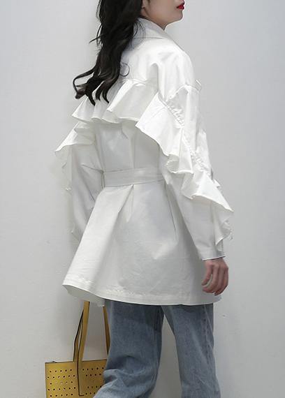 Style white  tunic coats Notched tie waist jackets - SooLinen