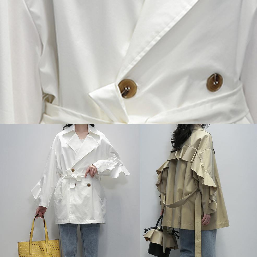 Style white  tunic coats Notched tie waist jackets - SooLinen