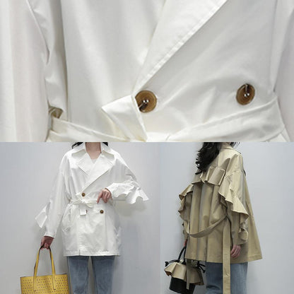 Style white  tunic coats Notched tie waist jackets - SooLinen