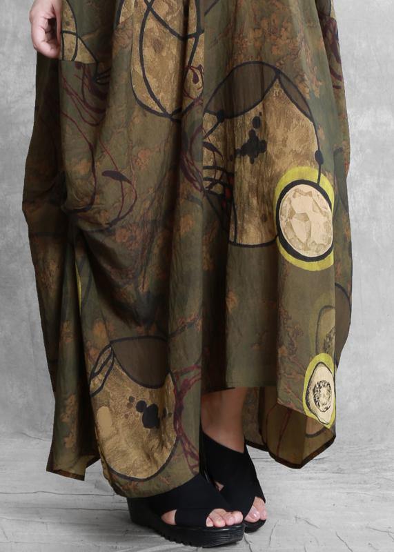 Style yellow print clothes For Women o neck asymmetric Kaftan Dress - SooLinen