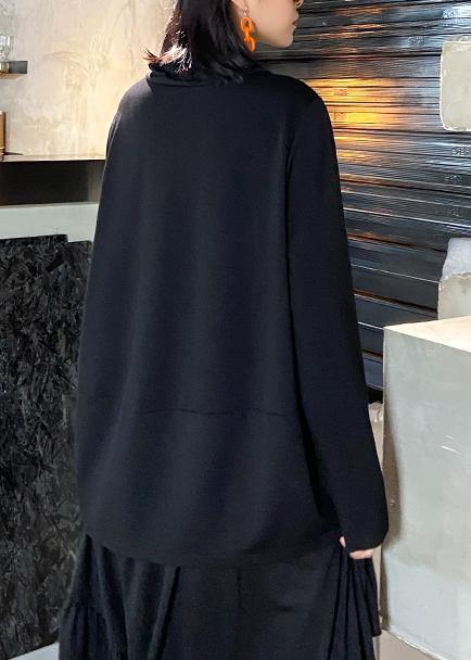 Style zippered Three-dimensional decoration tops women black baggy blouse - SooLinen