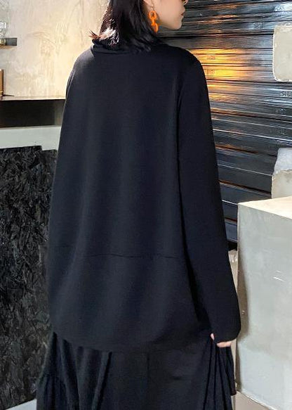 Style zippered Three-dimensional decoration tops women black baggy blouse - SooLinen