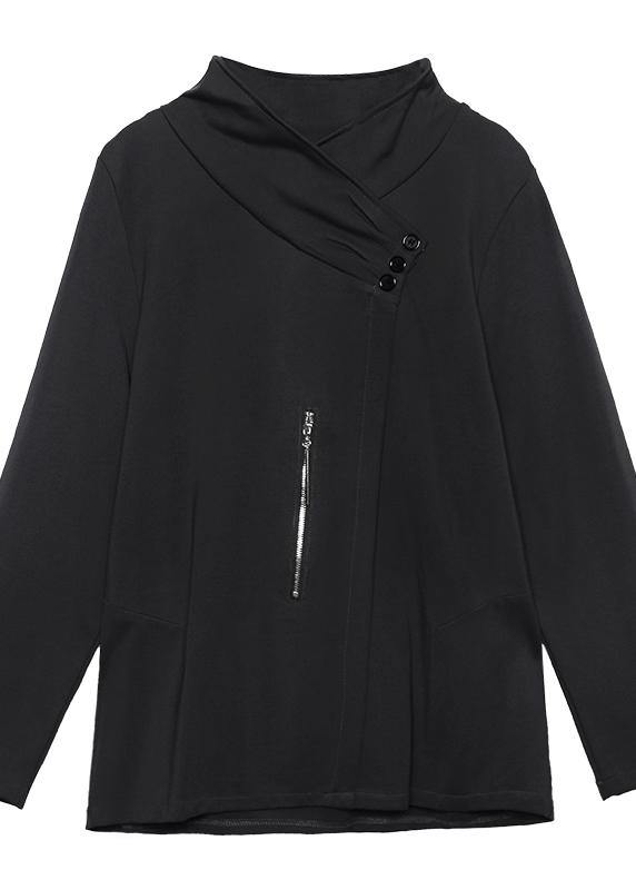Style zippered Three-dimensional decoration tops women black baggy blouse - SooLinen