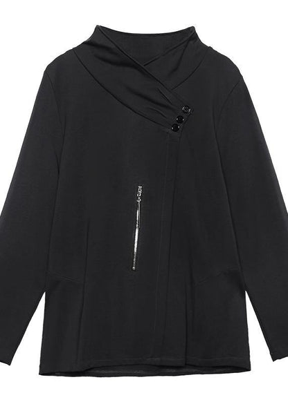 Style zippered Three-dimensional decoration tops women black baggy blouse - SooLinen