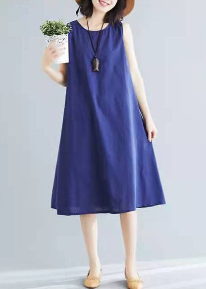 Stil marineblau ärmellose Baumwollkleidung wilde A-Linie Sommerkleider