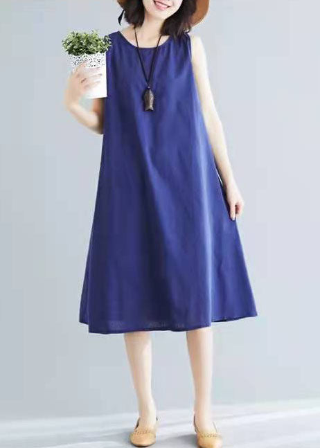 Stil marineblau ärmellose Baumwollkleidung wilde A-Linie Sommerkleider