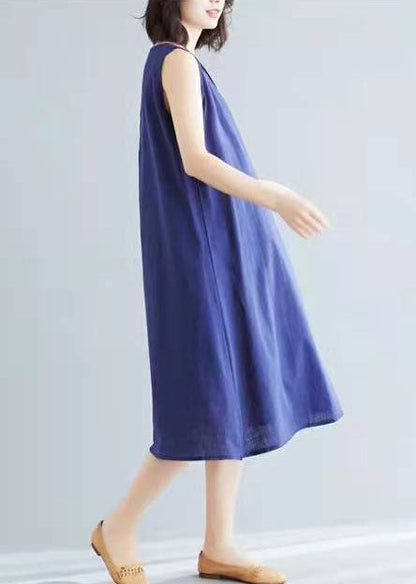 Stil marineblau ärmellose Baumwollkleidung wilde A-Linie Sommerkleider