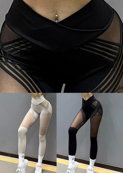 Styling Black High Waist Tulle Patchwork Capri Gym Shark Leggings