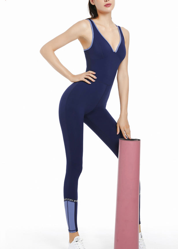 Styling Black V Neck One Piece Workout Suit Running Leggings