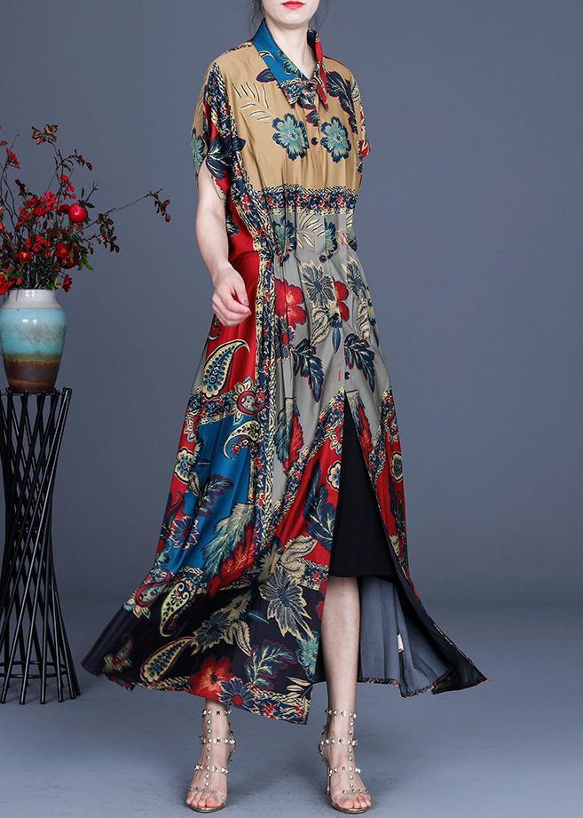 Stylish  Red Grey Print Summer Peter Pan Collar Cardigan Long - SooLinen