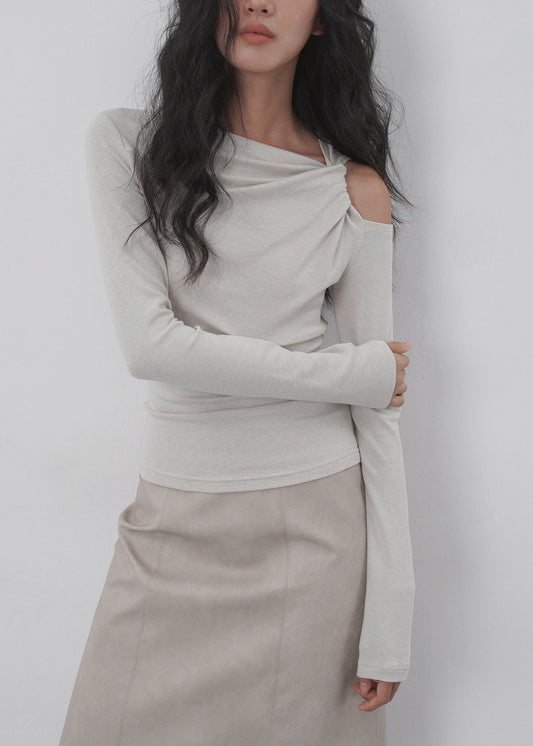 Stylish Apricot Cold Shoulder Patchwork Cotton Top Spring