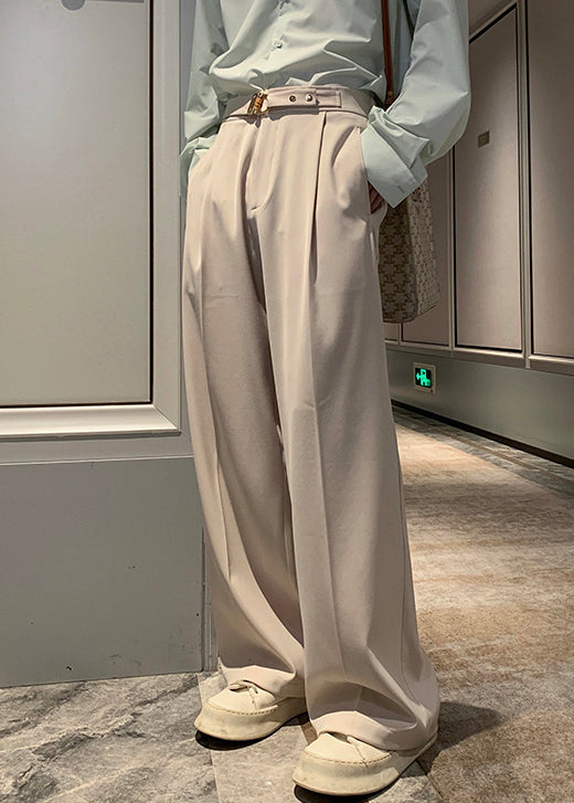 Stylish Apricot Pockets High Waist Spandex Mens Pants Fall